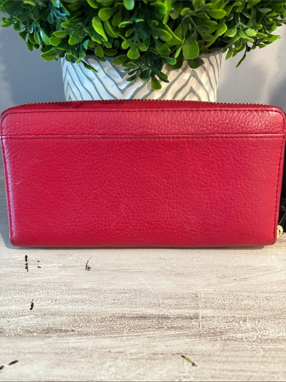 kate spade Red Leather Zip-Around Wallet with Spade Logo
